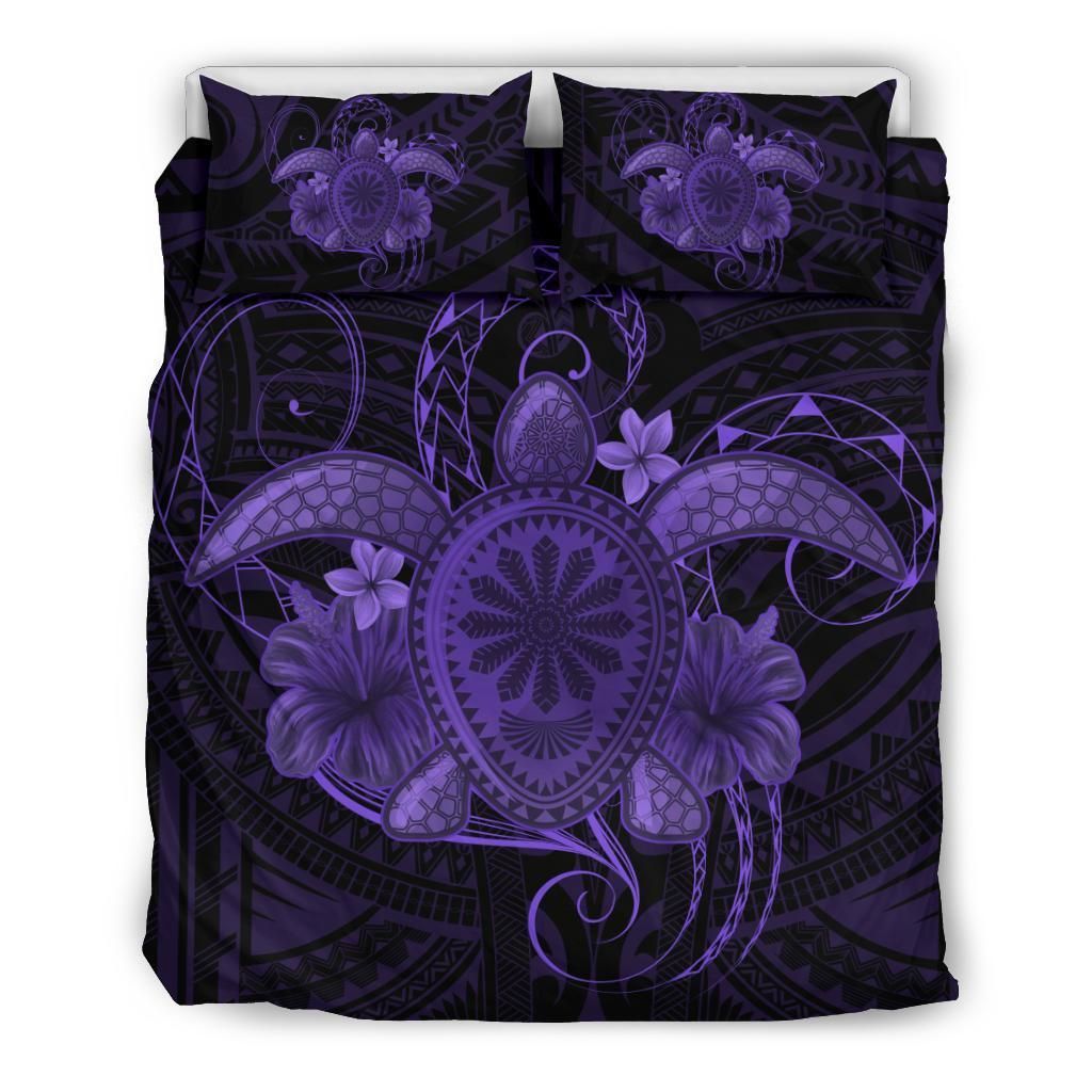 Hawaii Turtle Hibiscus Polynesian Full Style Purple Bedding Set