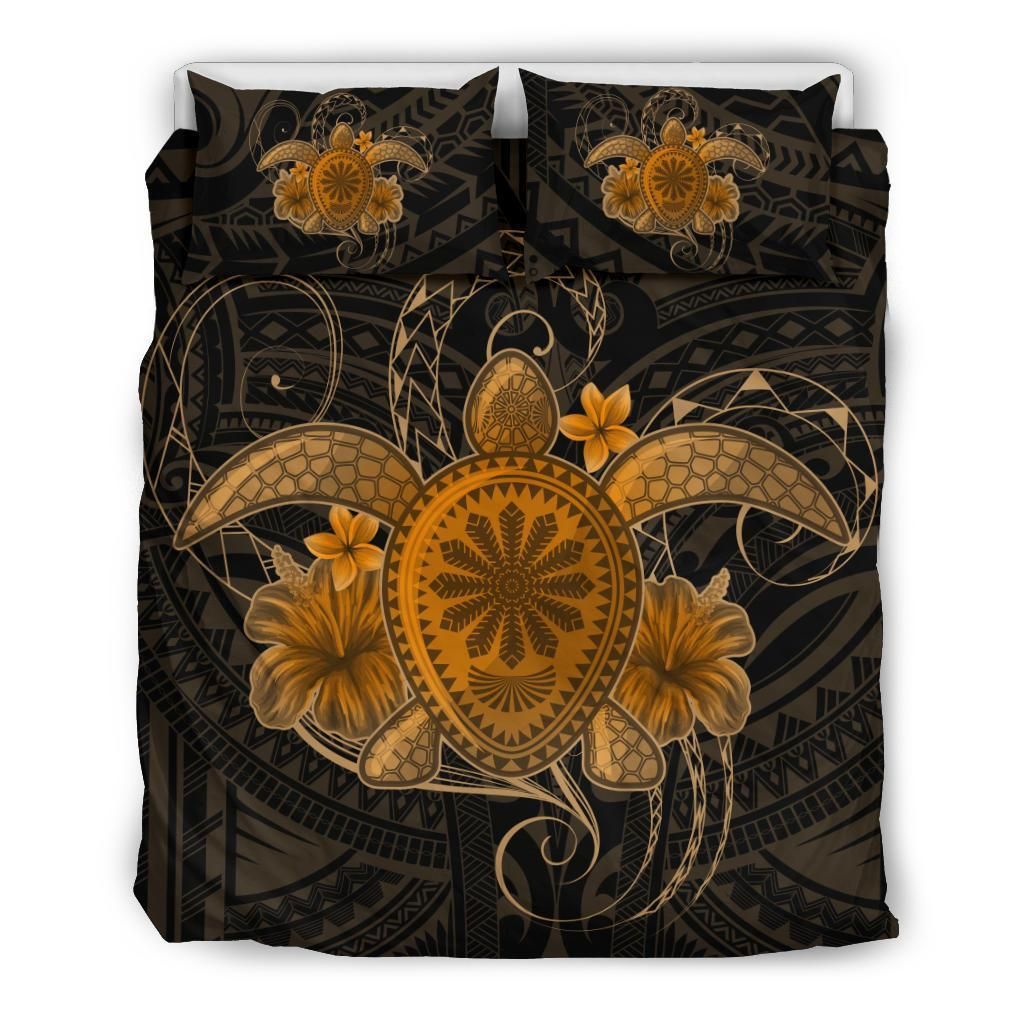 Hawaii Turtle Hibiscus Polynesian Gold Bedding Set
