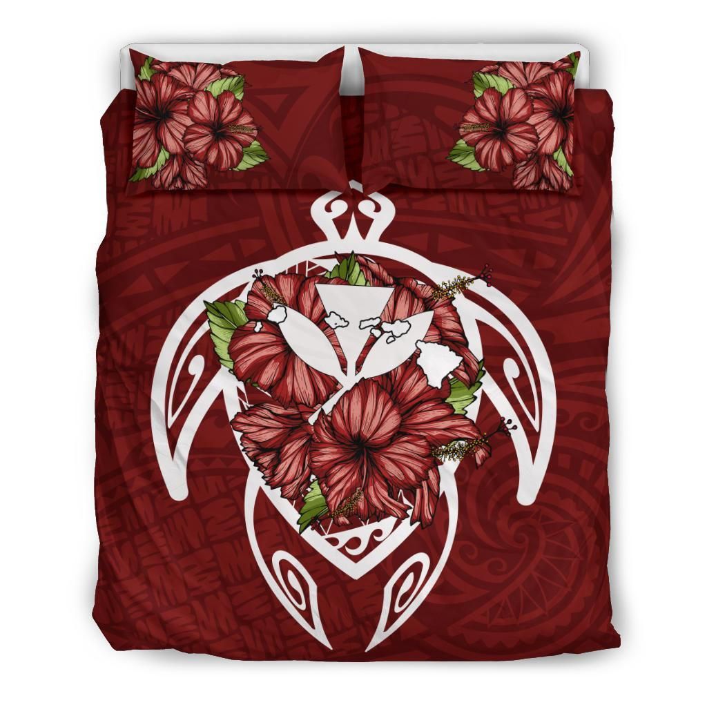 Hawaii Turtle Hibiscus Polynesian Maroon Bedding Set