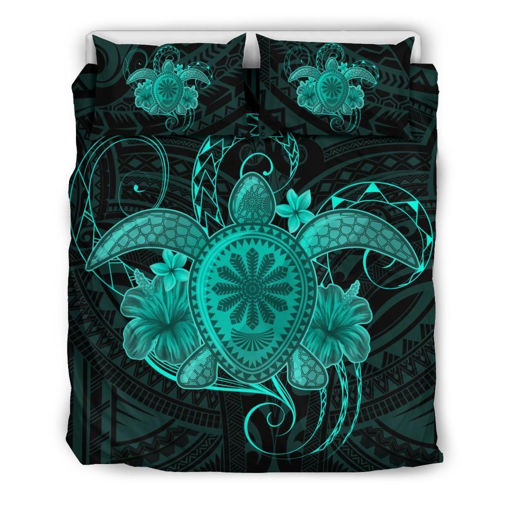 Hawaii Turtle Hibiscus Polynesian Turquoise Bedding Set