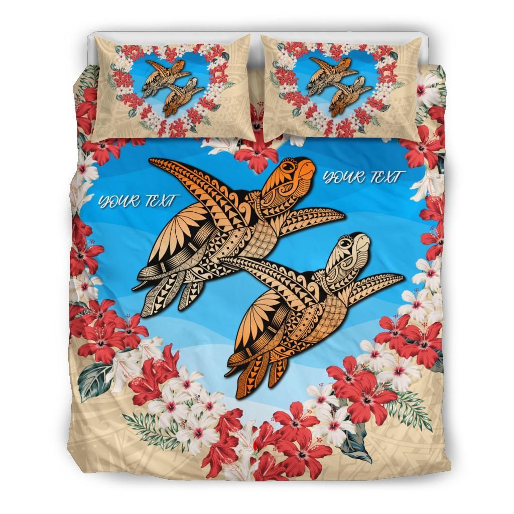 Hawaii Turtle Hibiscus Polynesian Valentines Life Style Custom Name Bedding Set