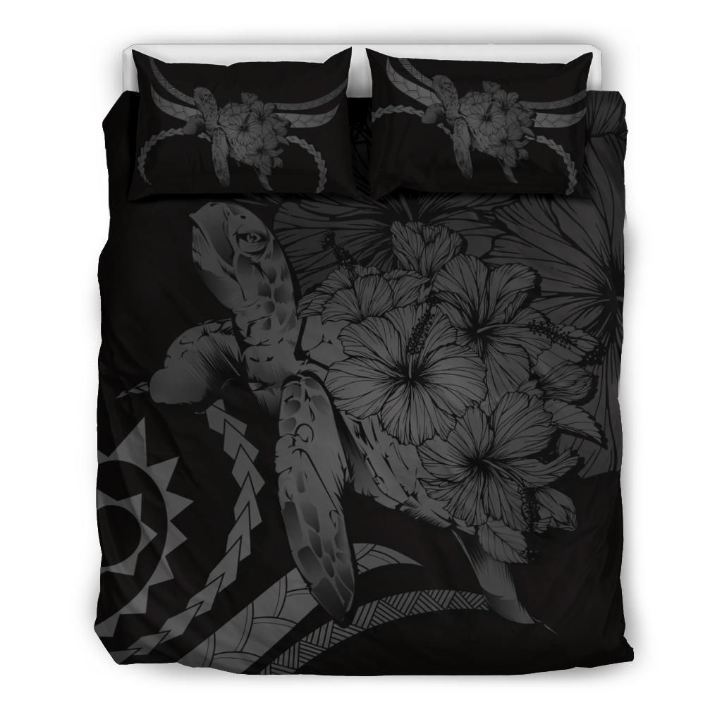 Hawaii Turtle Hibiscus Polynesian Vintage Gray Bedding Set