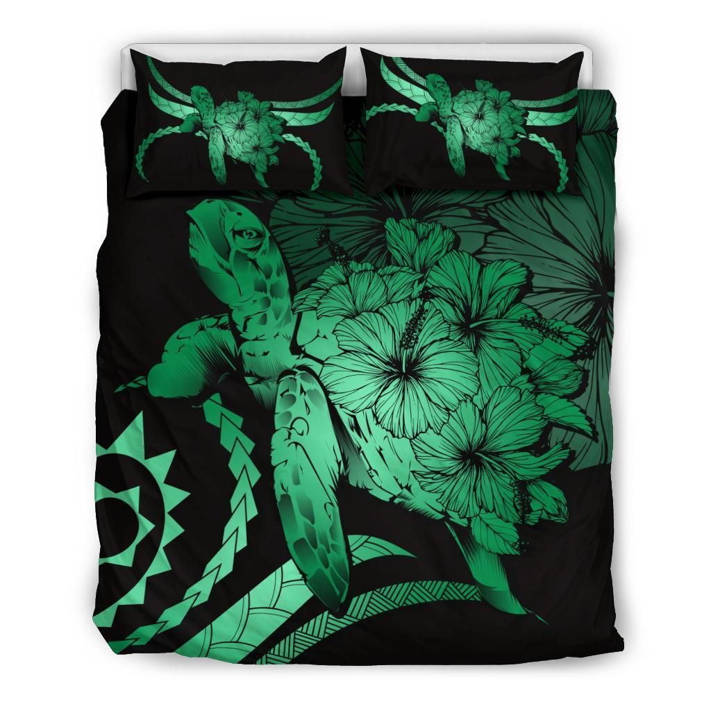 Hawaii Turtle Hibiscus Polynesian Vintage Green Bedding Set