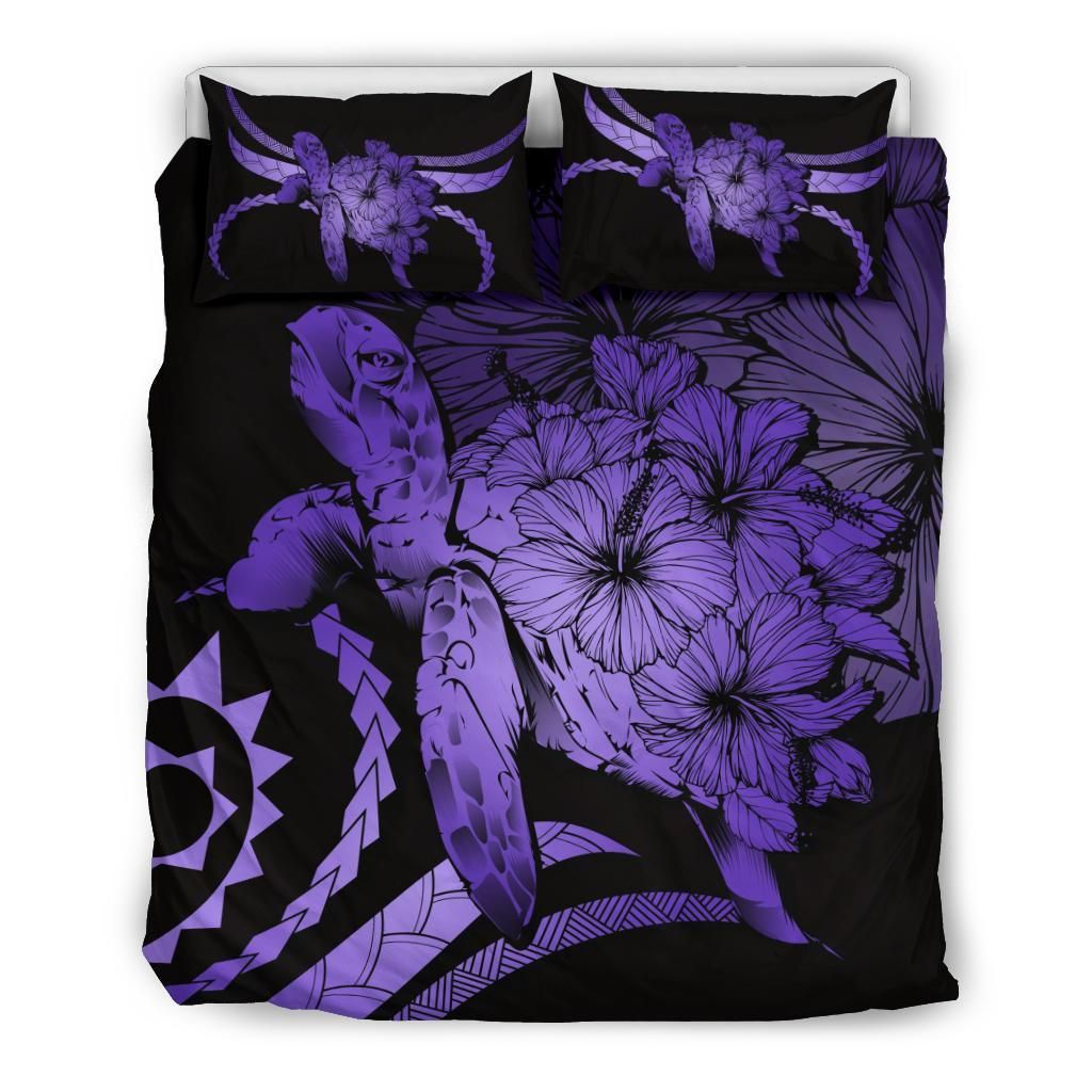 Hawaii Turtle Hibiscus Polynesian Vintage Purple Bedding Set