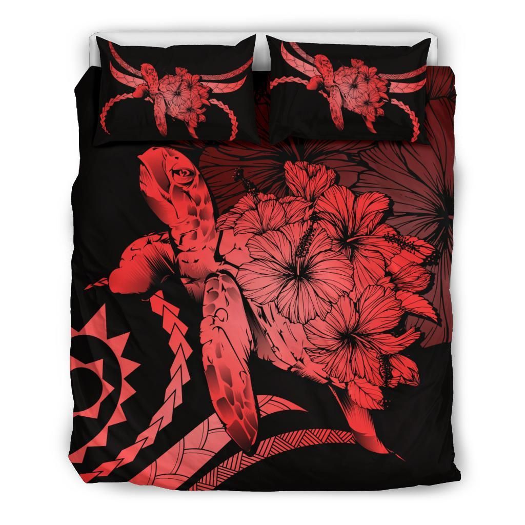 Hawaii Turtle Hibiscus Polynesian Vintage Red Bedding Set
