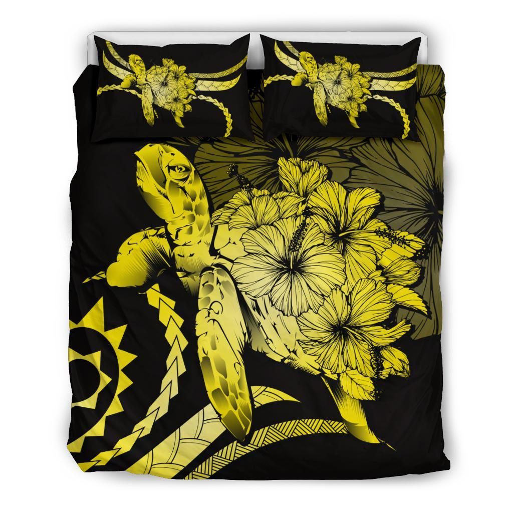 Hawaii Turtle Hibiscus Polynesian Vintage Yellow Bedding Set