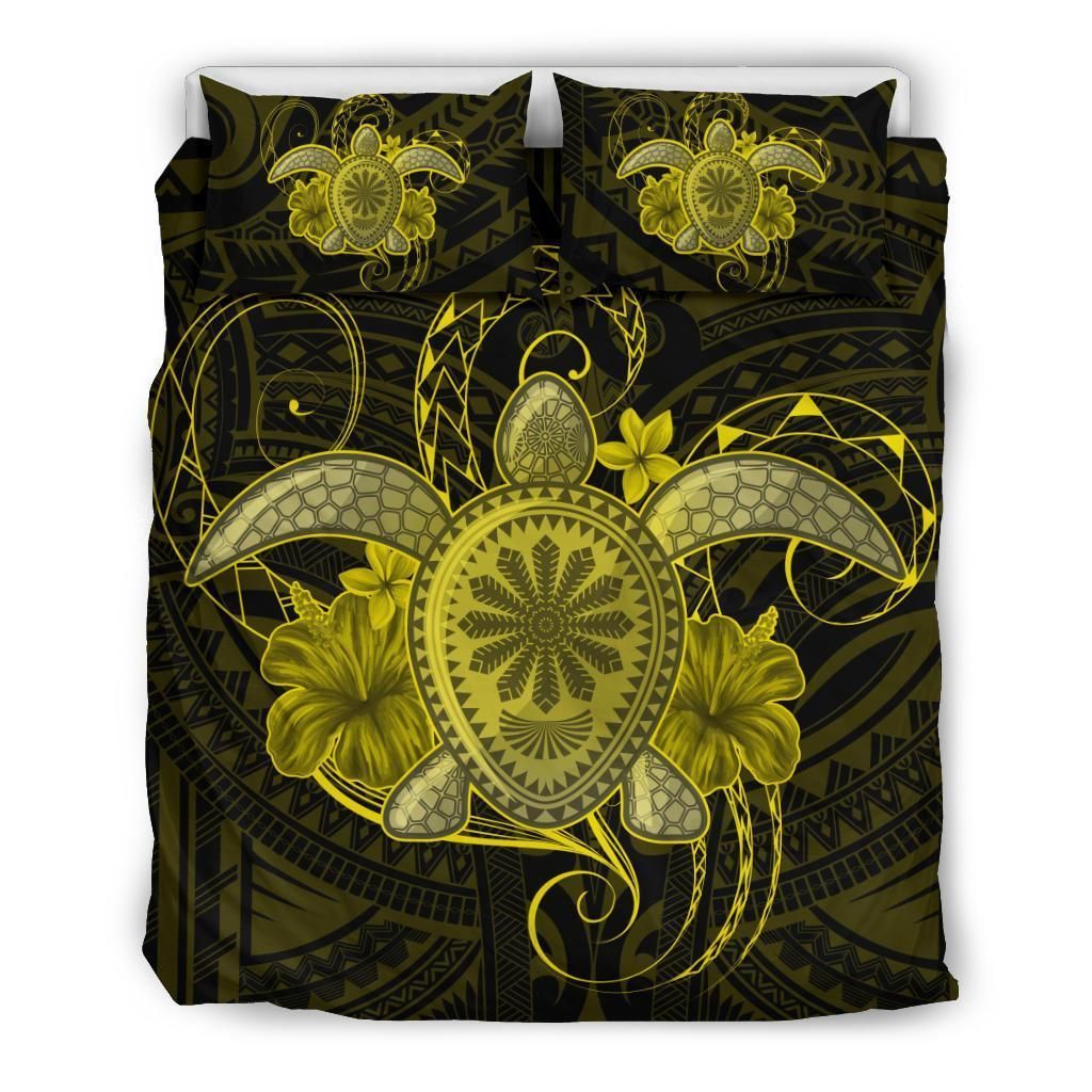 Hawaii Turtle Hibiscus Polynesian Yellow Bedding Set