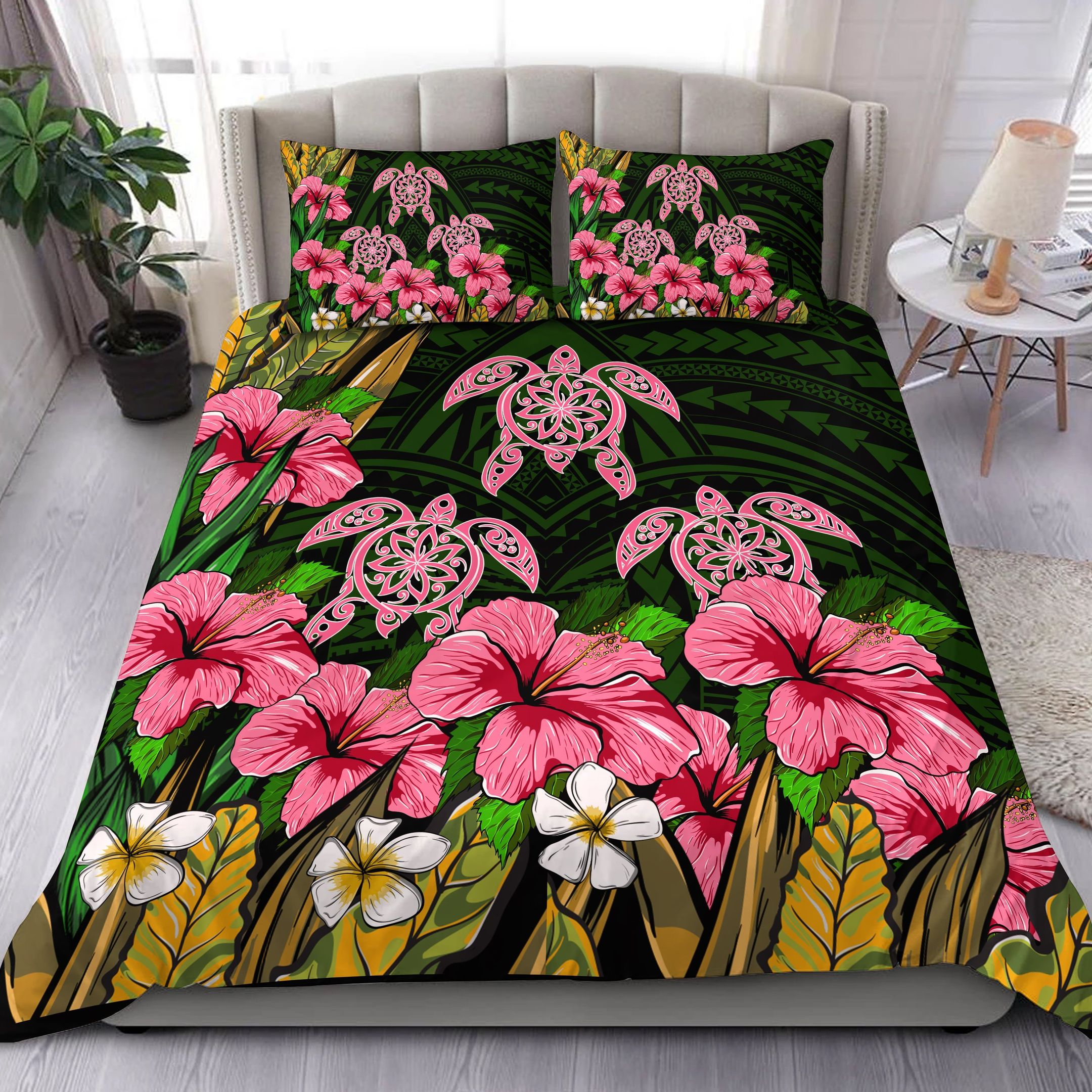 Hawaii Turtle Hibiscus Tropical Polynesian Floren Style Bedding Set