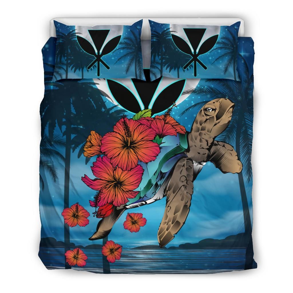 Hawaii Turtle Kanaka Hibiscus Stary Night Bedding Set