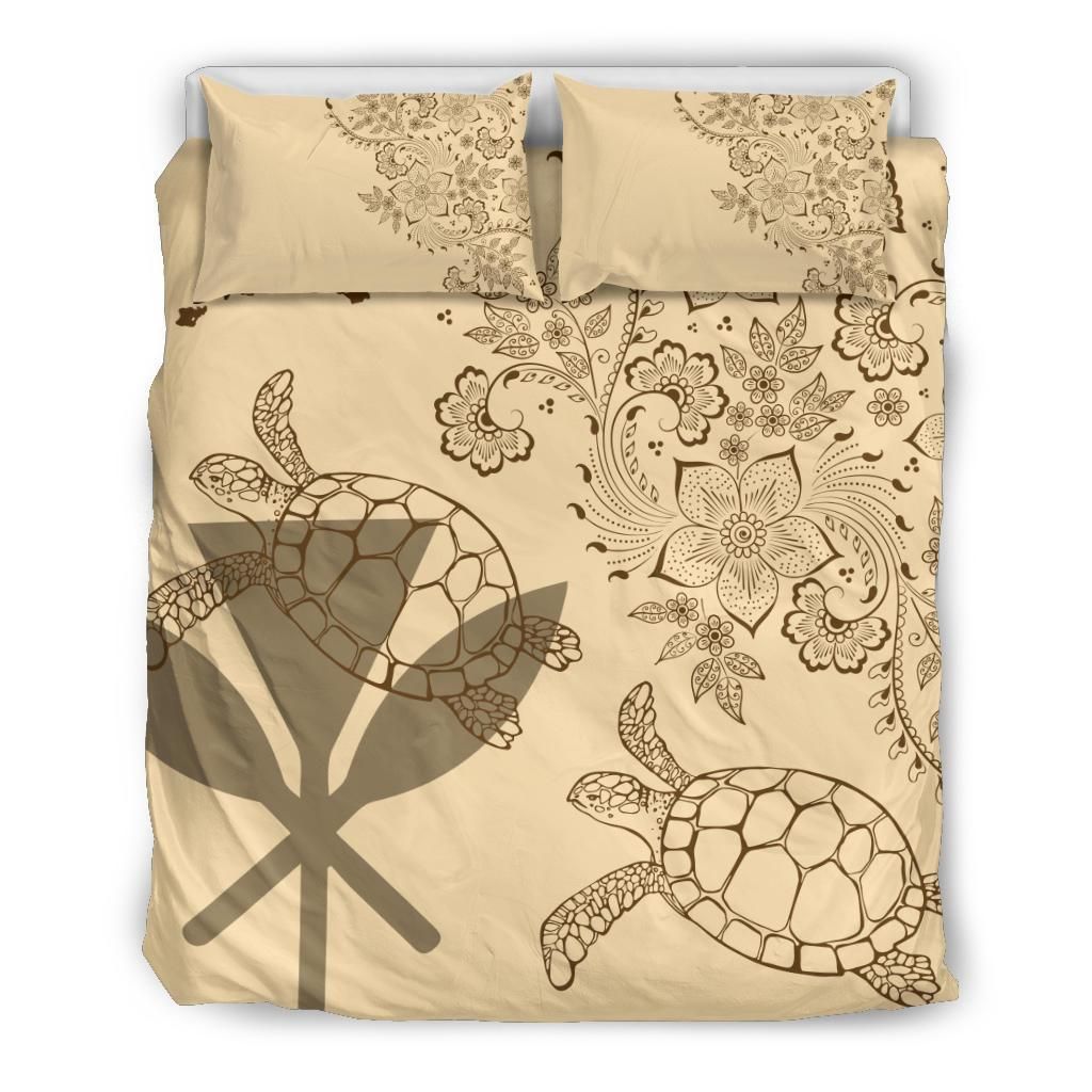 Hawaii Turtle Kanaka Map Beige Bedding Set