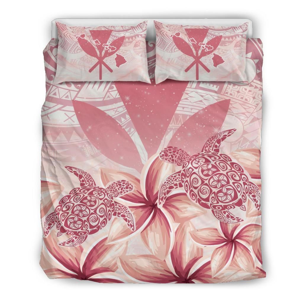 Hawaii Turtle Kanaka Plumeria Polynesian Pink Bedding Set