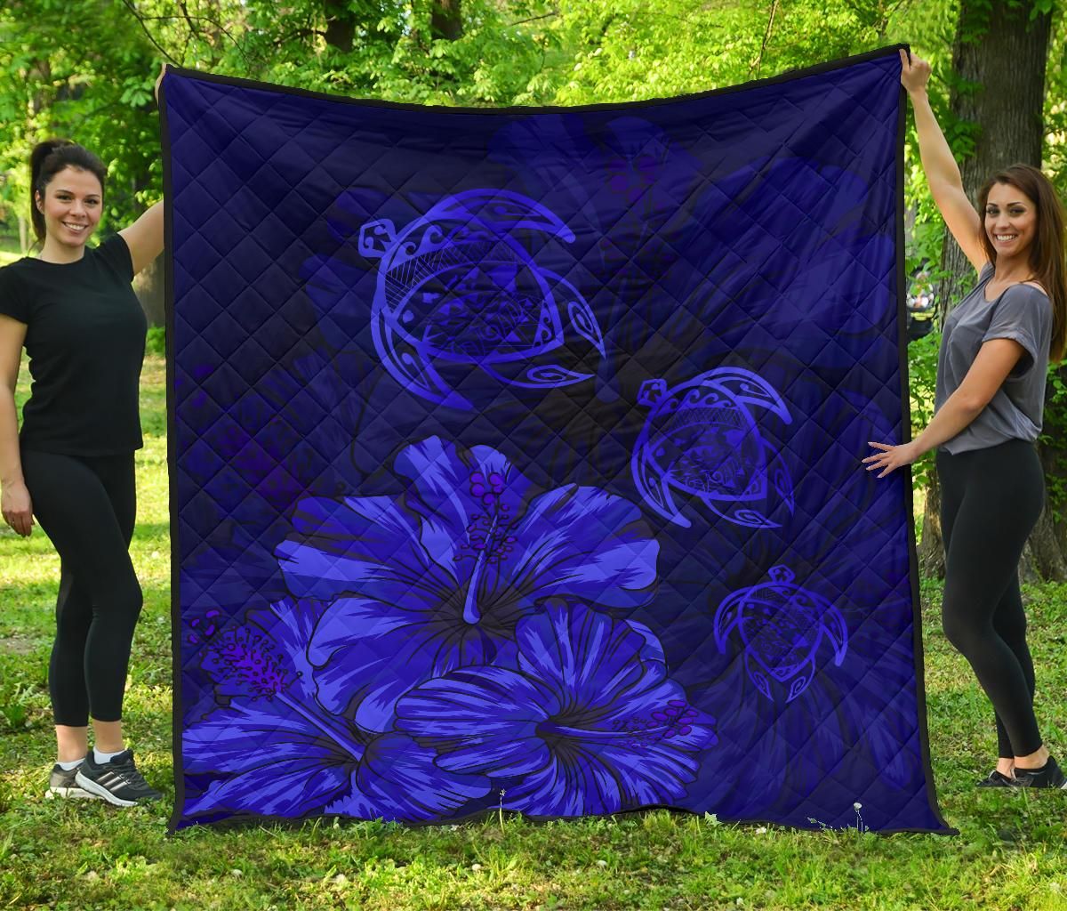 Hawaii Turtle Map Hibiscus Blue Vintage Premium Quilt J9 DHC221110129DD