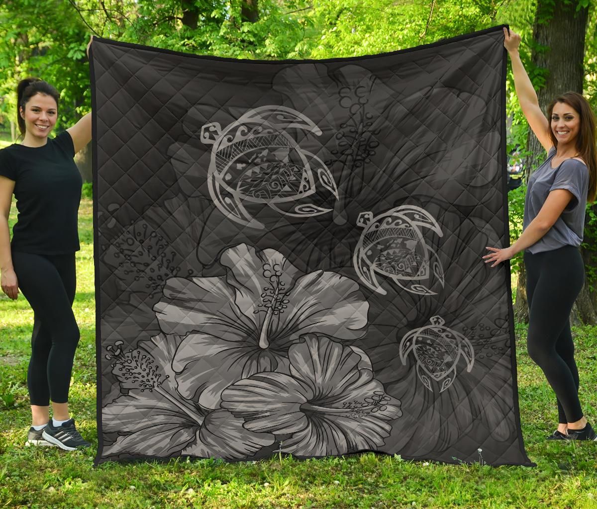 Hawaii Turtle Map Hibiscus Gray Vintage Premium Quilt J9 DHC221110130DD