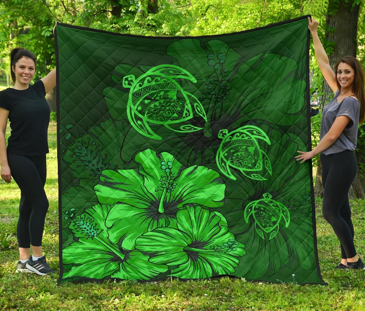 Hawaii Turtle Map Hibiscus Green Vintage Premium Quilt J9 DHC221110131DD