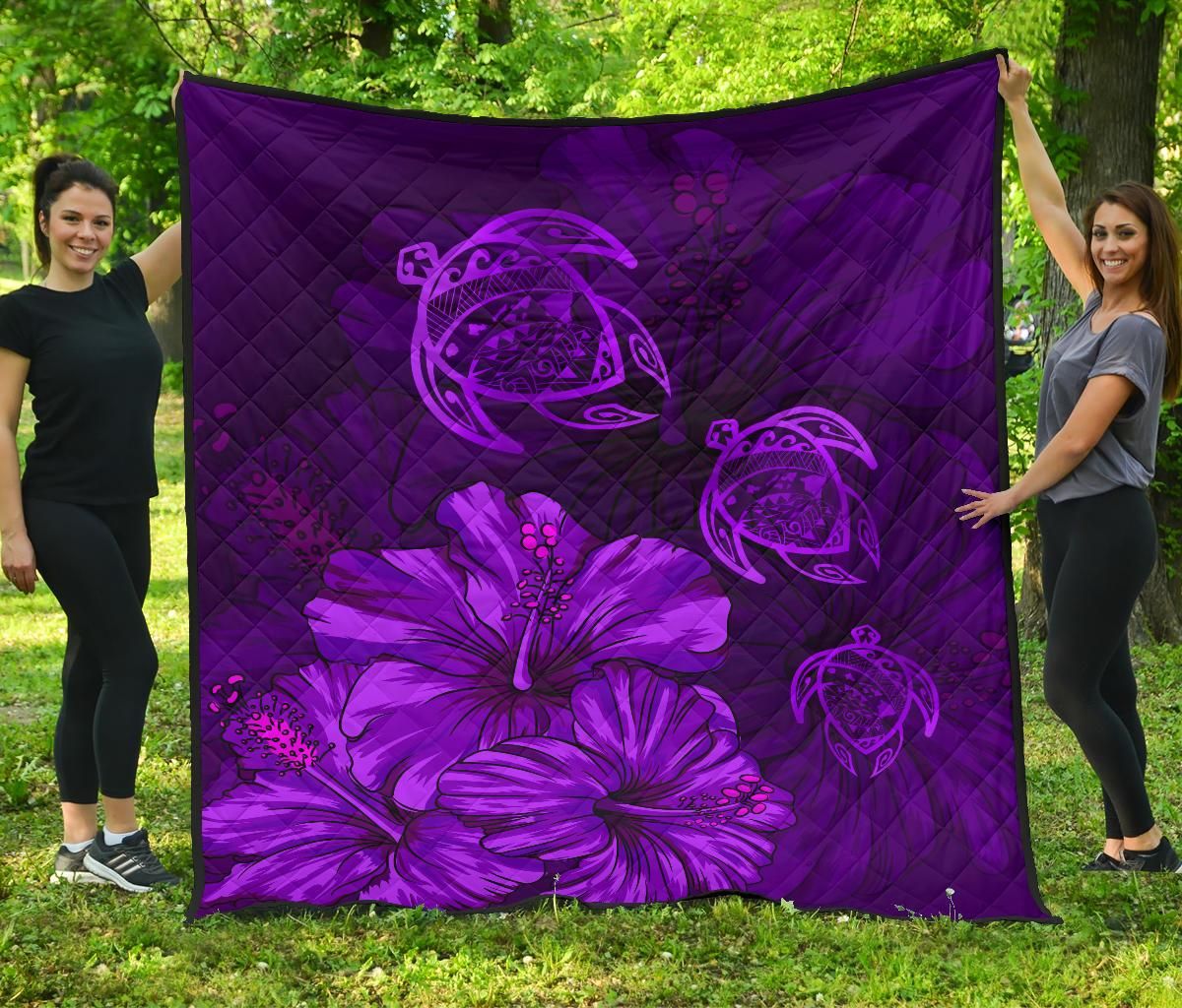 Hawaii Turtle Map Hibiscus Purple Vintage Premium Quilt J9 DHC221110128DD