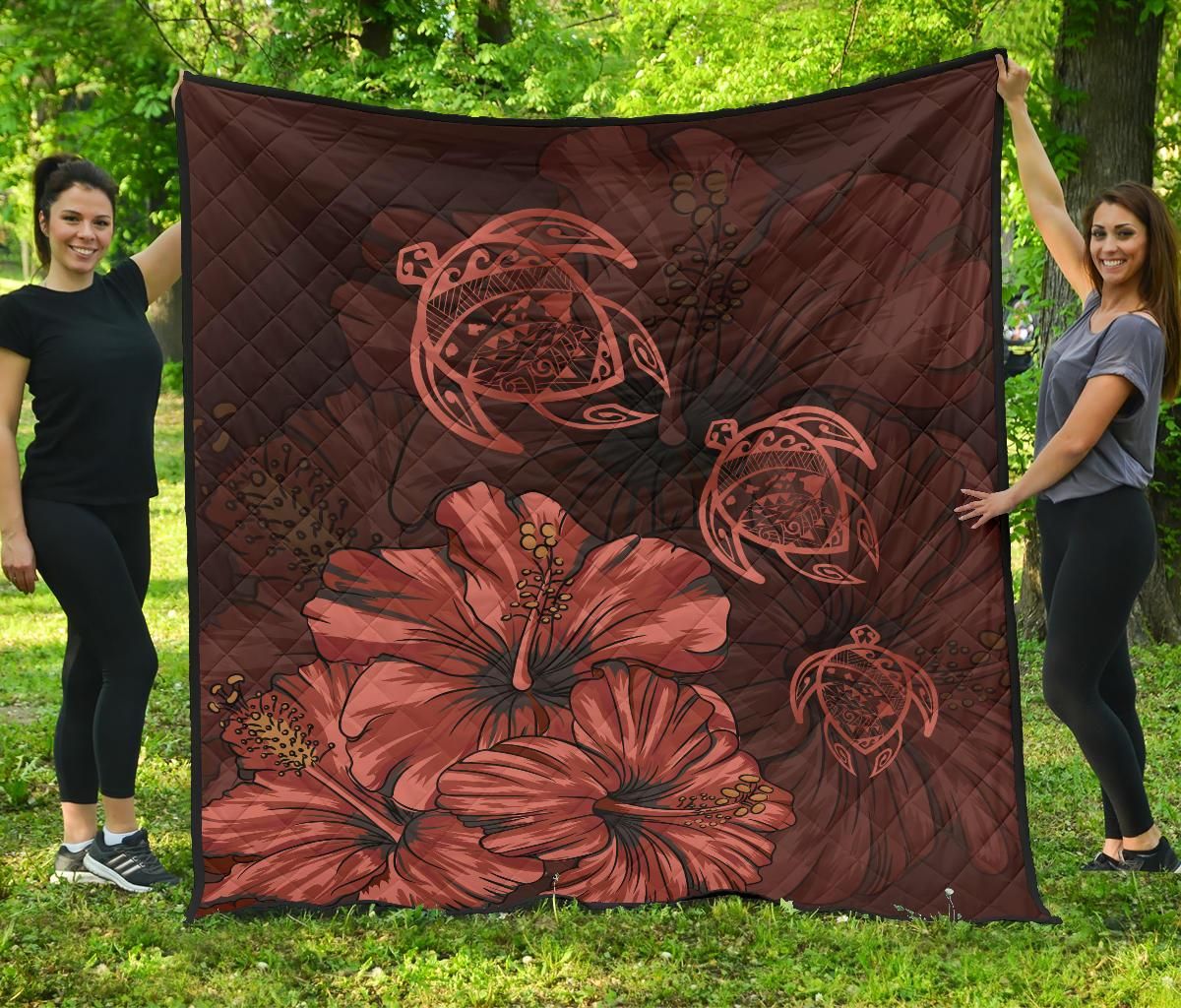 Hawaii Turtle Map Hibiscus Red Vintage Premium Quilt J9 DHC221110126DD