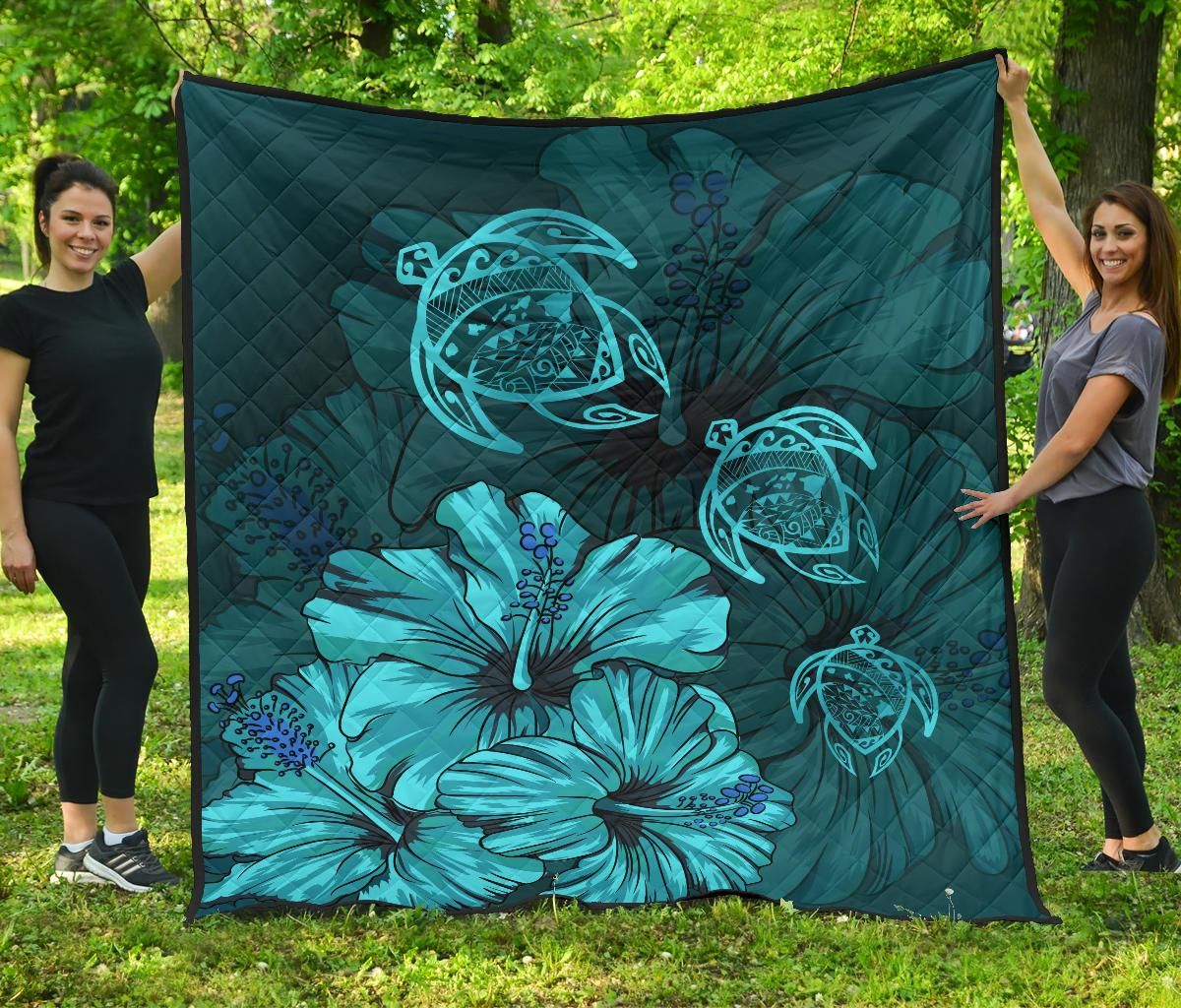 Hawaii Turtle Map Hibiscus Turquoise Vintage Premium Quilt J9 DHC221110127DD