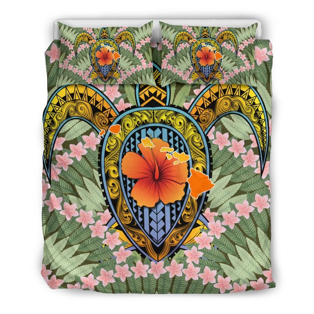 Hawaii Turtle Map Plumeria Hawaiian Tropical Candy Style Bedding Set