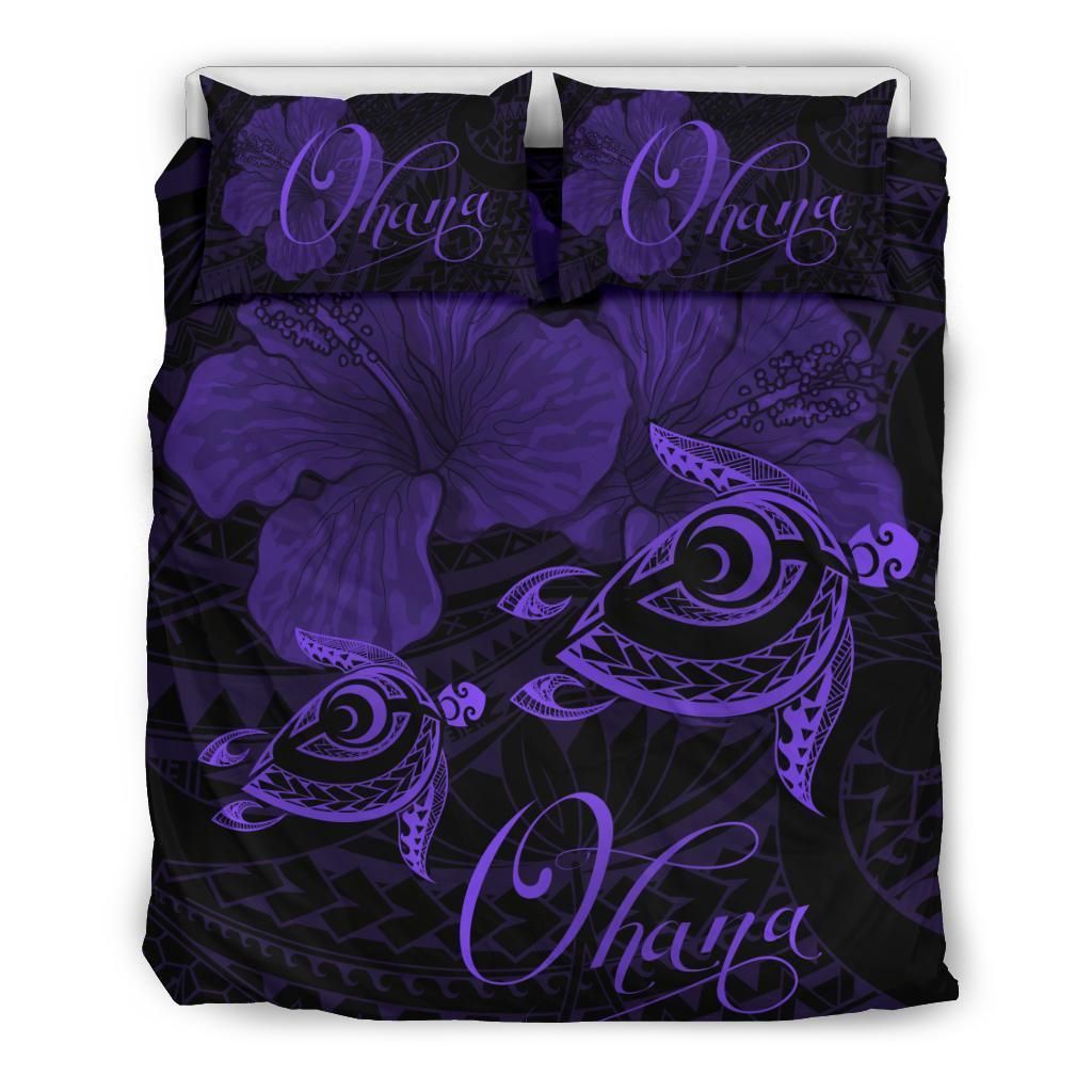 Hawaii Turtle Ohana Hibiscus Poly Purple Bedding Set