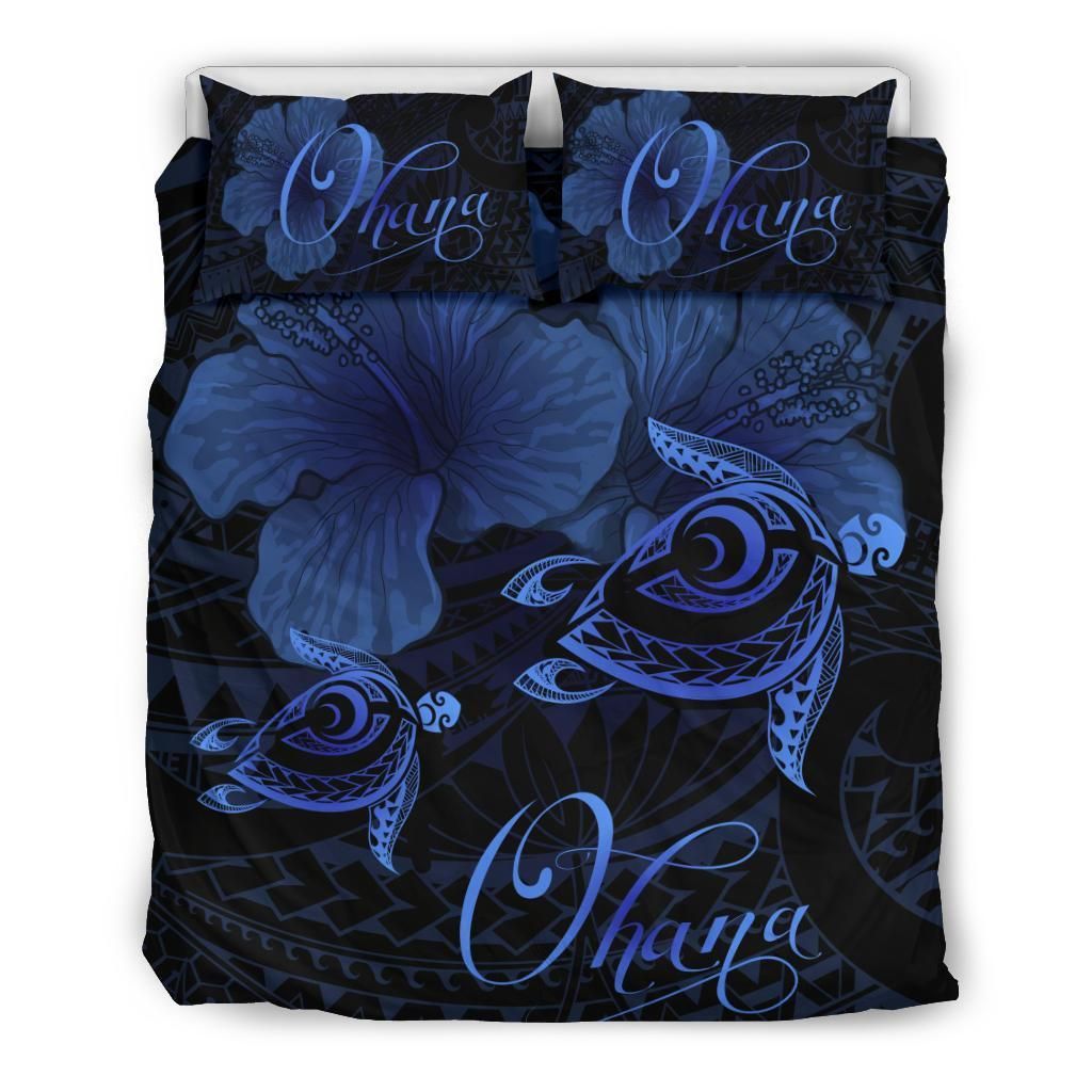 Hawaii Turtle Ohana Hibiscus Poly Turquoise Bedding Set
