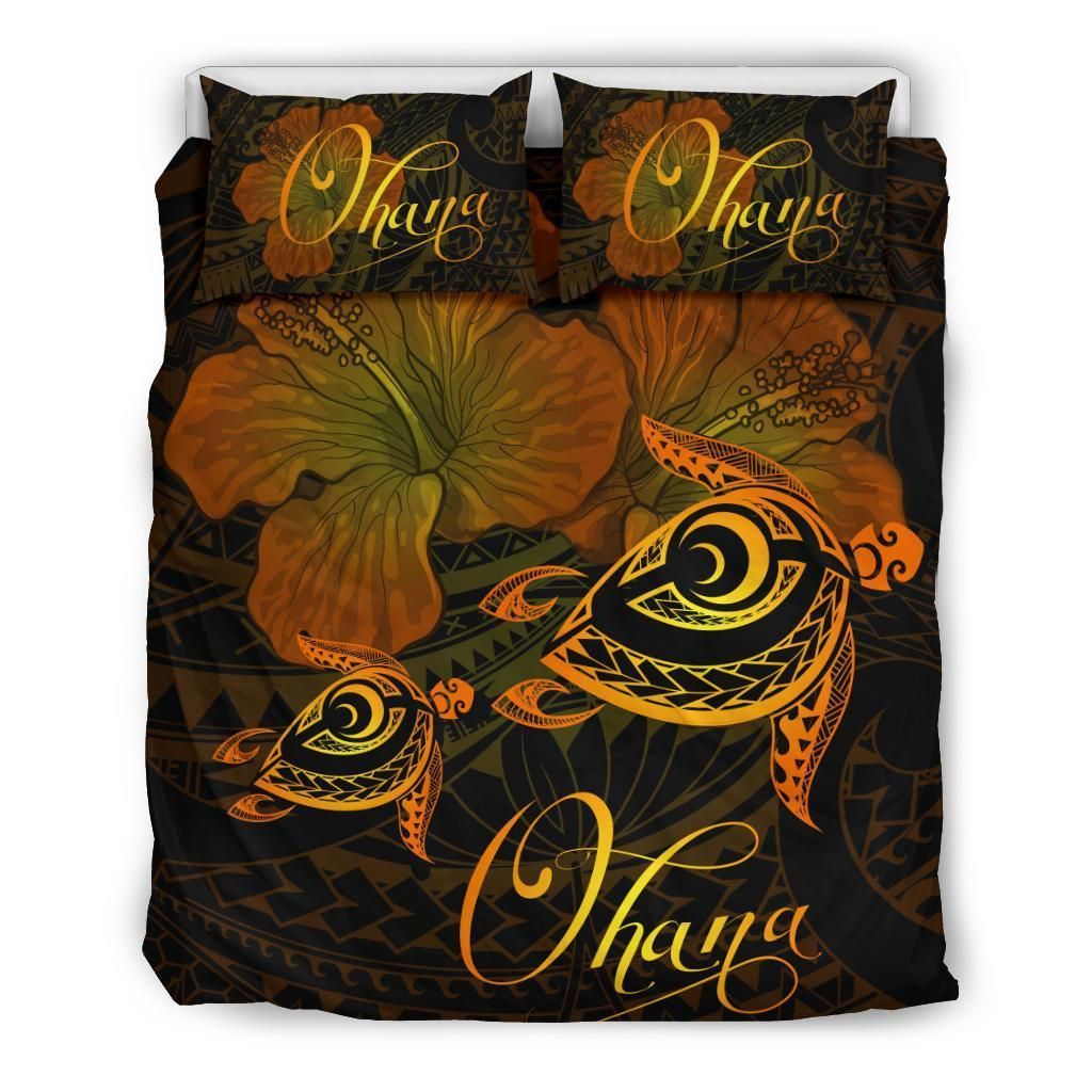 Hawaii Turtle Ohana Hibiscus Poly Yellow Bedding Set