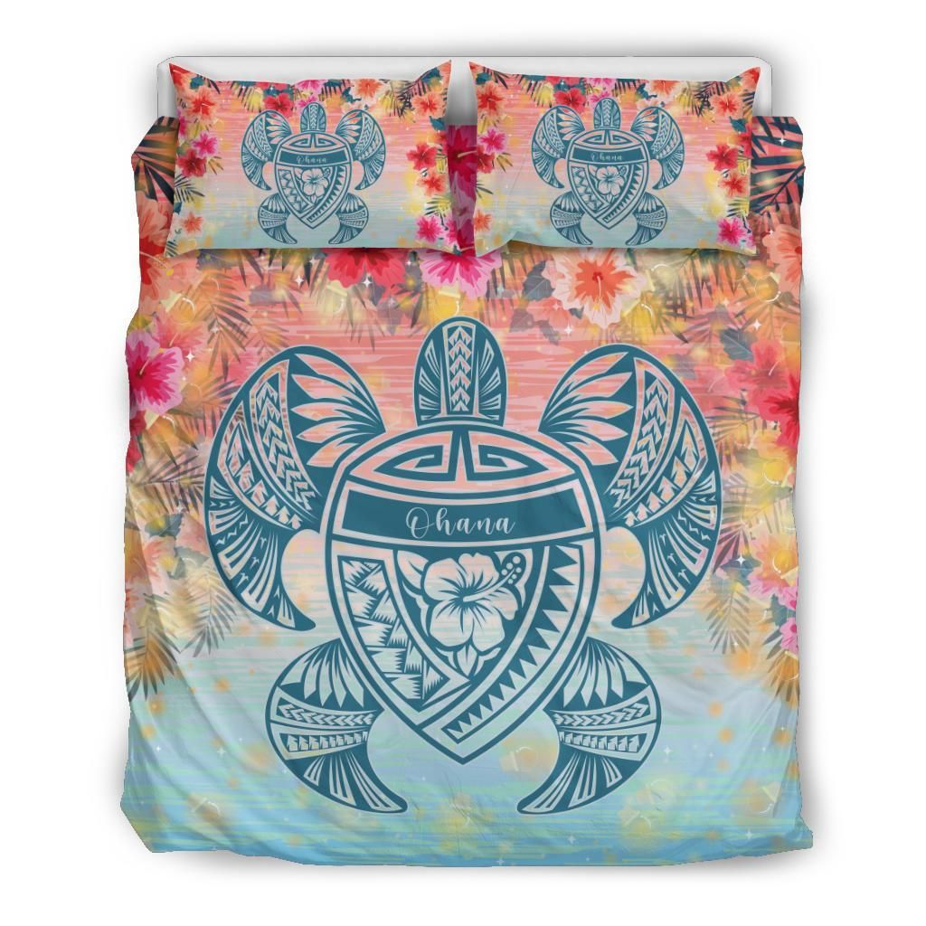 Hawaii Turtle Ohana Stary Night Hibiscus Bedding Set