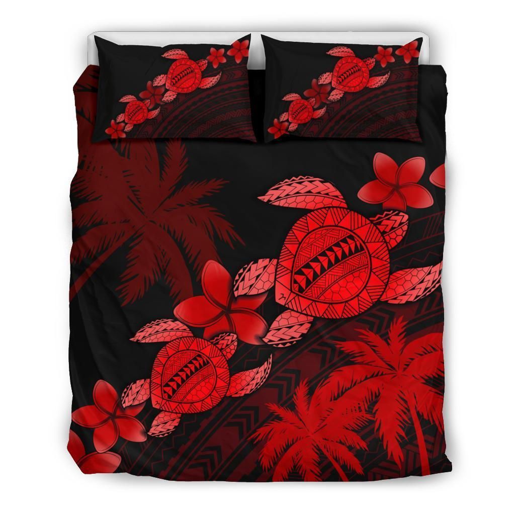 Hawaii Turtle Plumeria Coconut Tree Polynesian Red Bedding Set