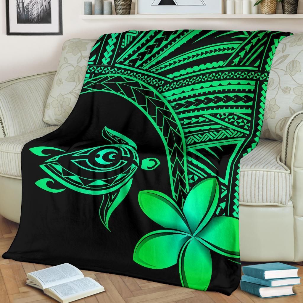 Hawaii Turtle Plumeria Green Sherpa Fleece Blanket