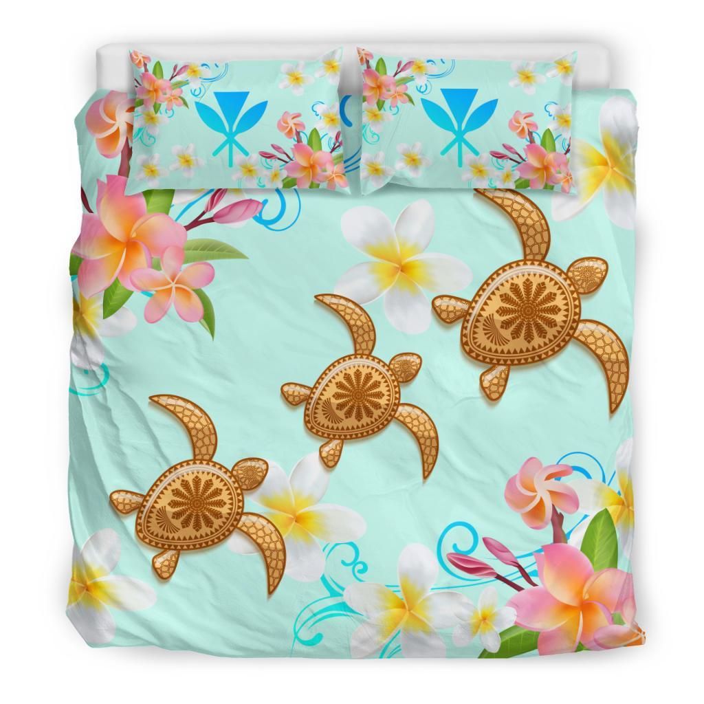 Hawaii Turtle Plumeria Mint Style Bedding Set