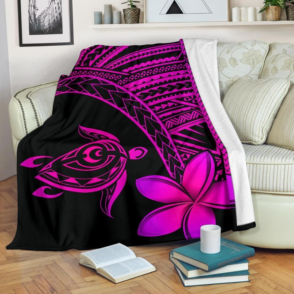 Hawaii Turtle Plumeria Pink Sherpa Fleece Blanket