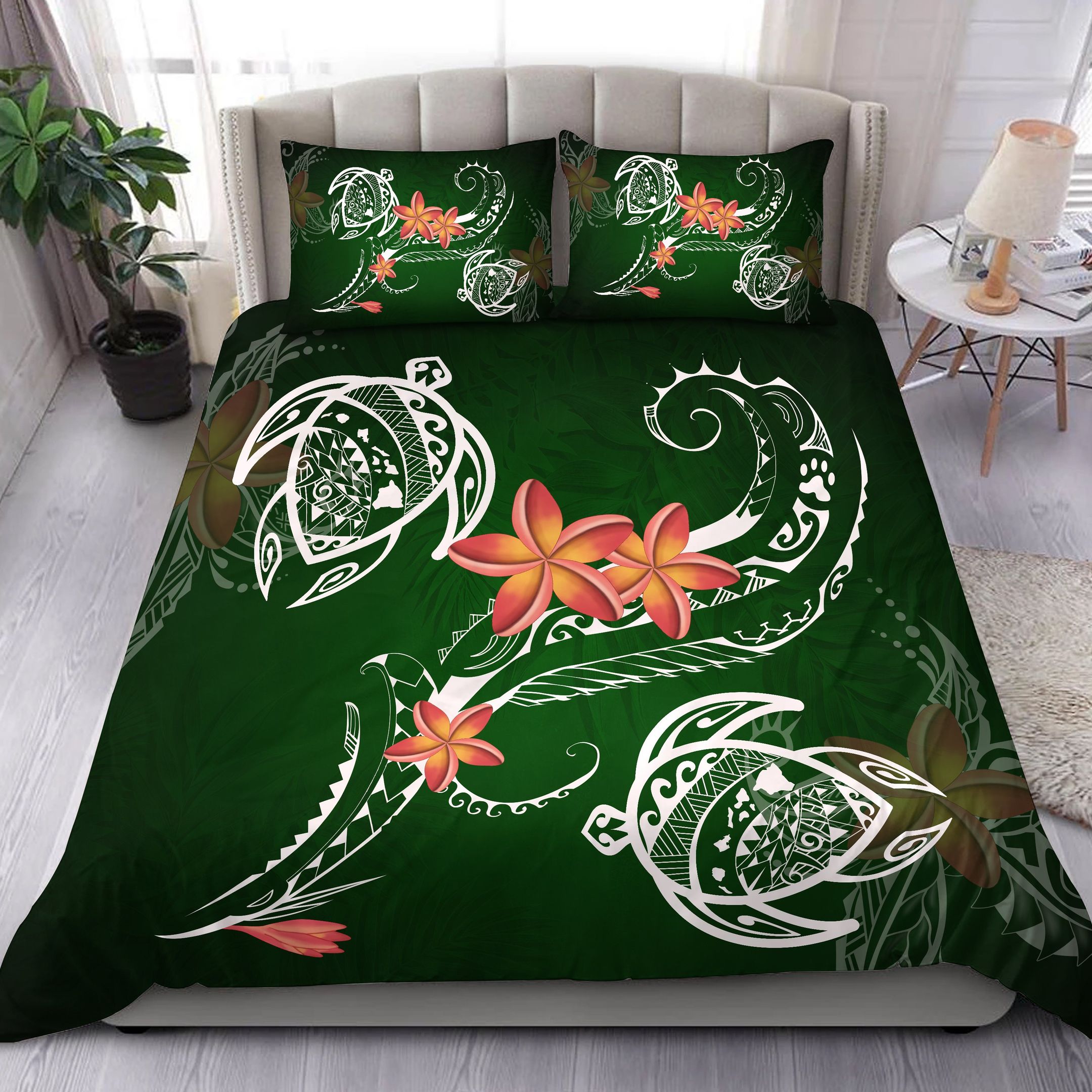 Hawaii Turtle Plumeria Polynesian Luck Style Bedding Set