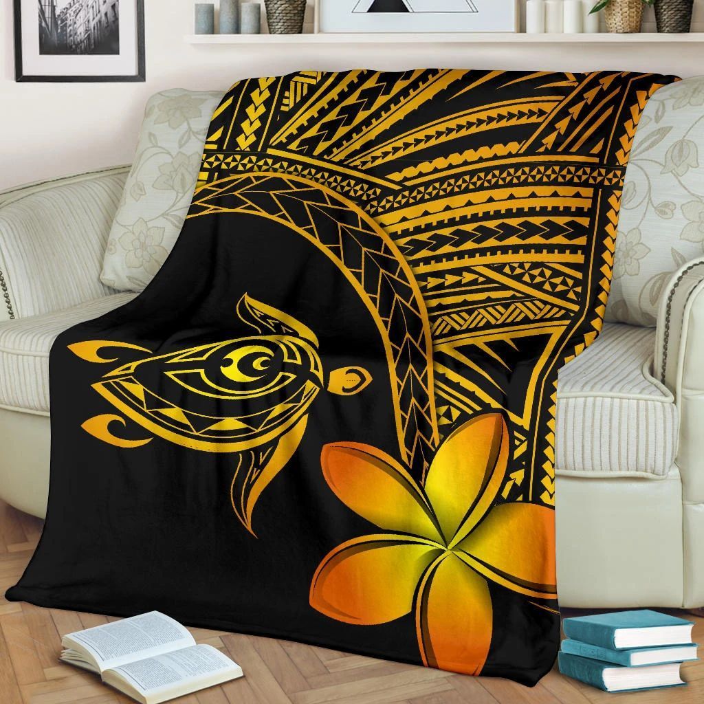 Hawaii Turtle Plumeria Yellow Sherpa Fleece Blanket