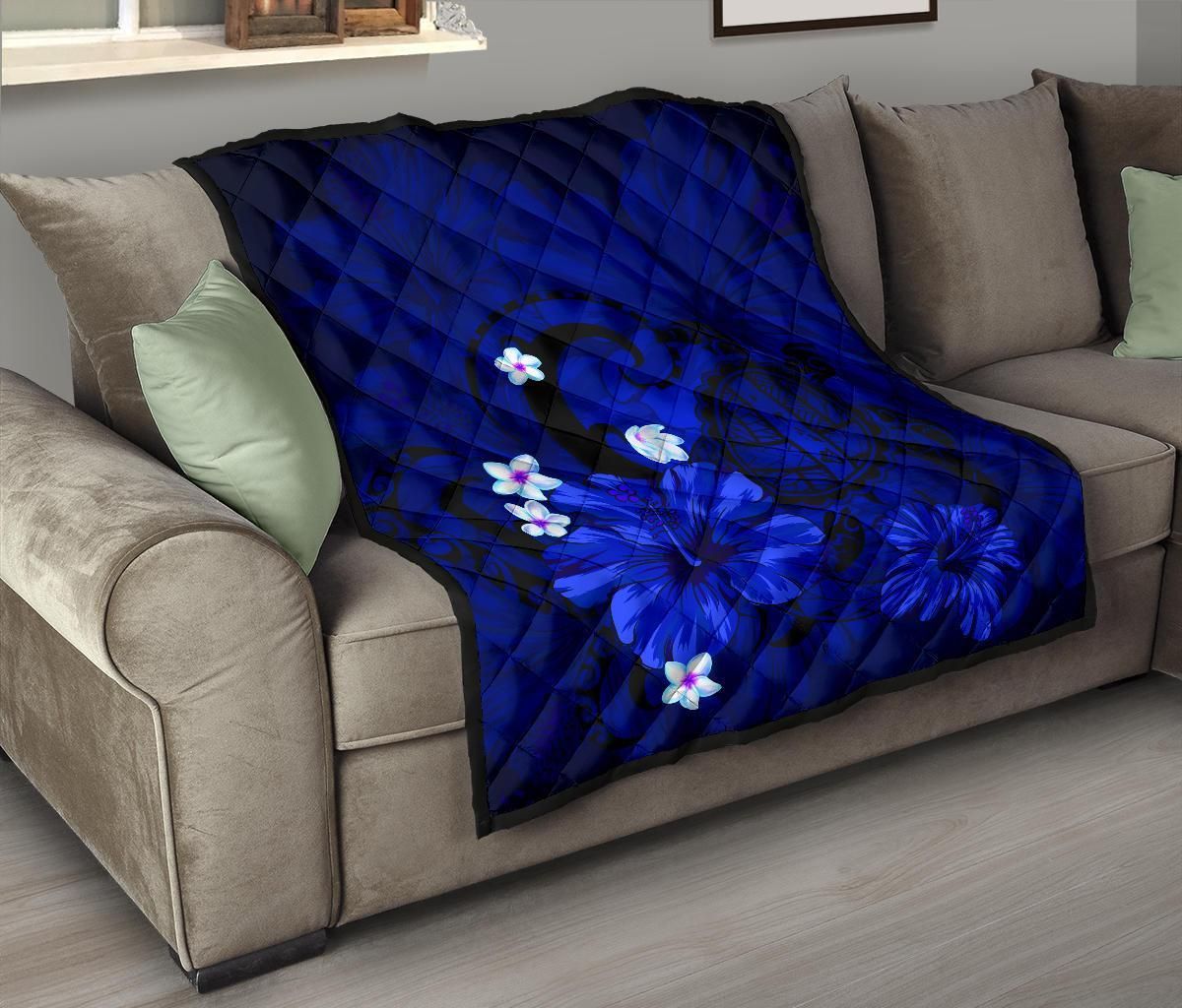 Hawaii Turtle Poly Tribal Blue Premium Quilt J9 DHC22119981DD