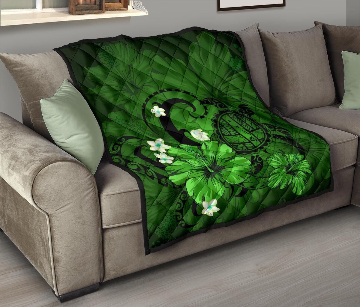 Hawaii Turtle Poly Tribal Green Premium Quilt J9 DHC22119978DD