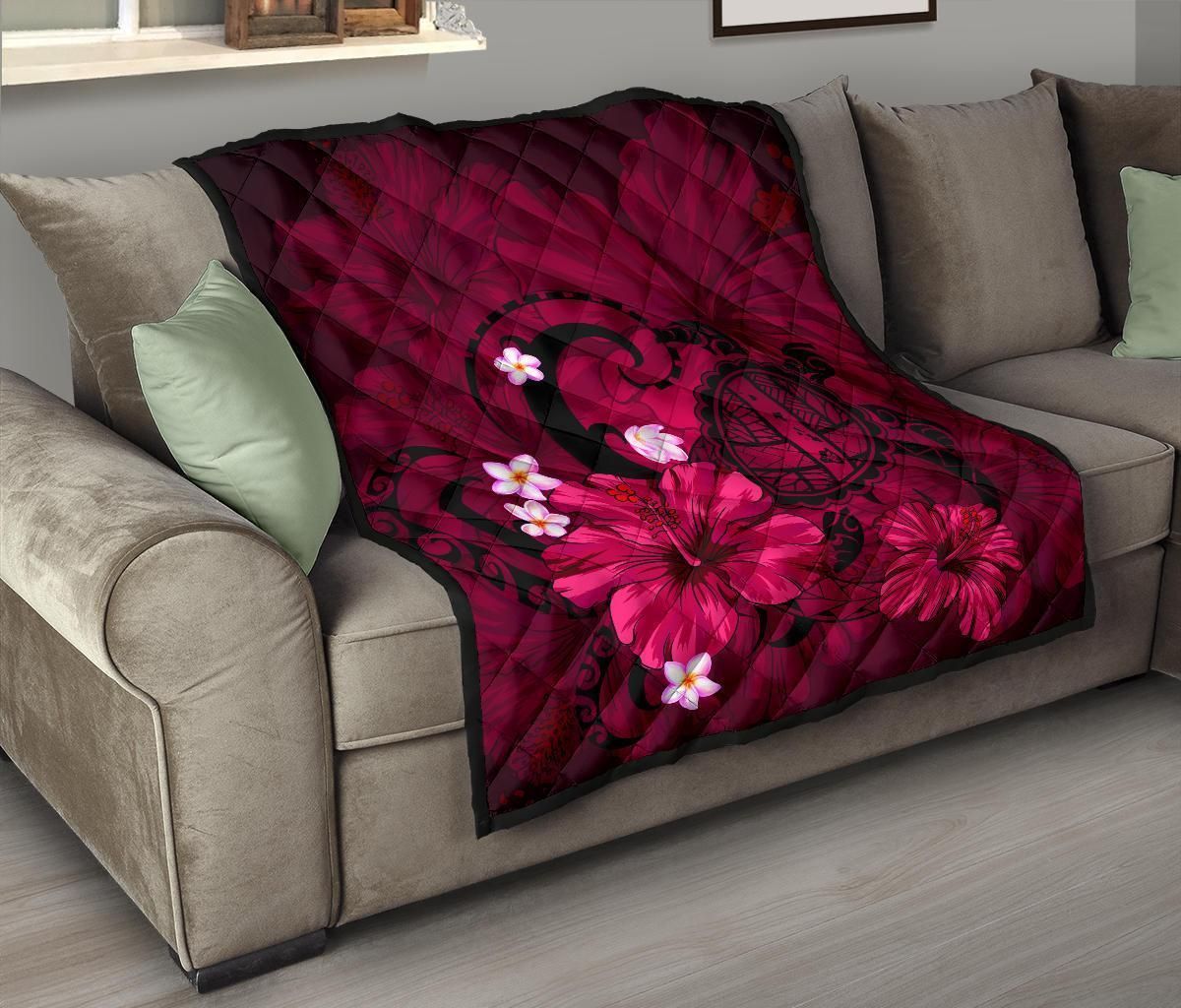 Hawaii Turtle Poly Tribal Pink Premium Quilt J9 DHC22119977DD