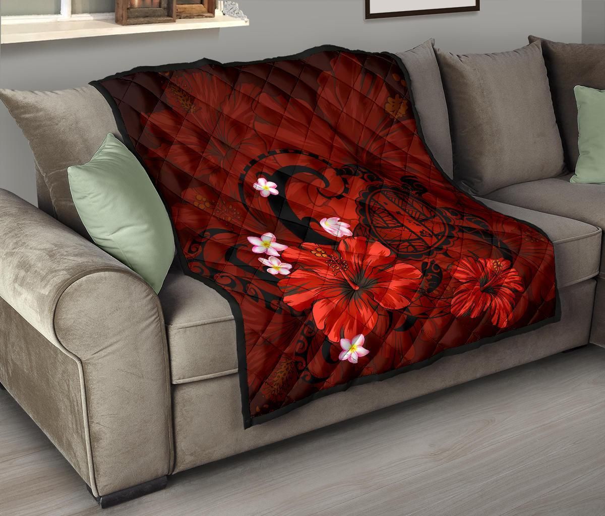 Hawaii Turtle Poly Tribal Red Premium Quilt J9 DHC22119984DD