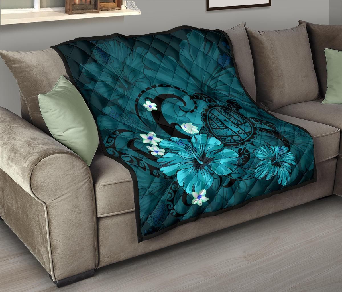 Hawaii Turtle Poly Tribal Turquoise Premium Quilt J9 DHC22119983DD
