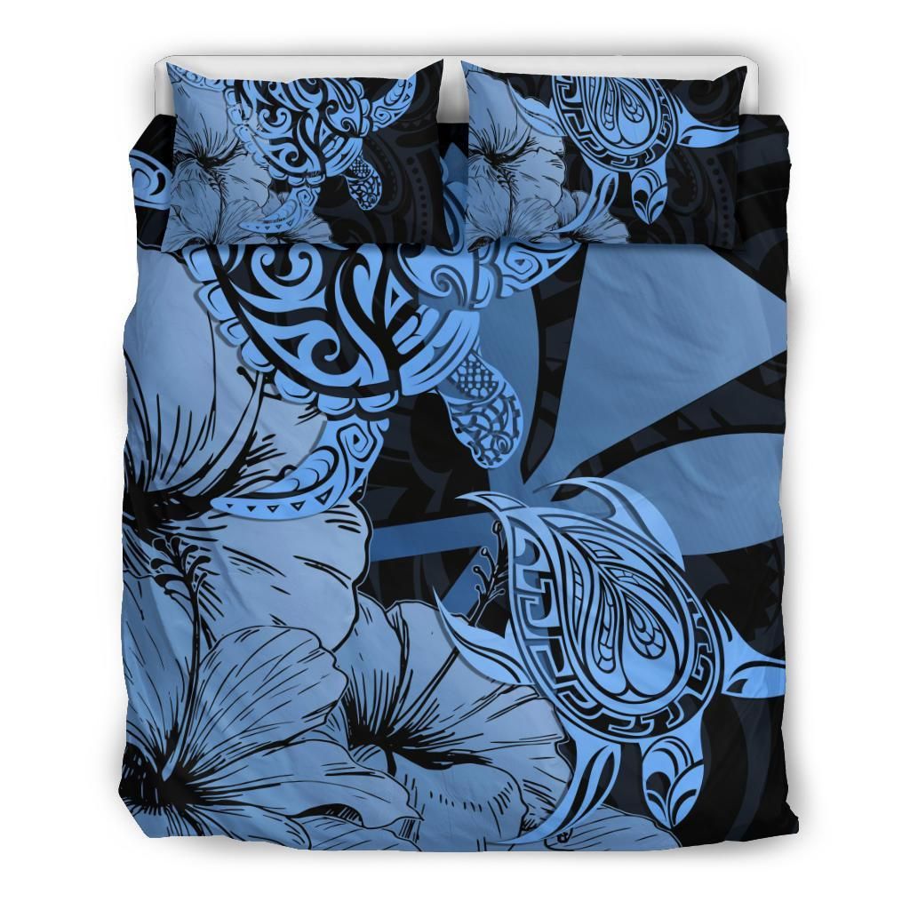 Hawaii Turtle Polynesian Hibiscus Art Blue Bedding Set