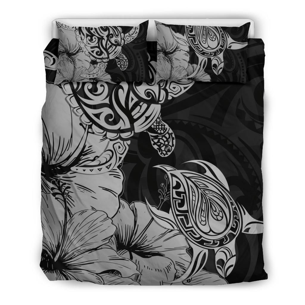 Hawaii Turtle Polynesian Hibiscus Art Gray Bedding Set