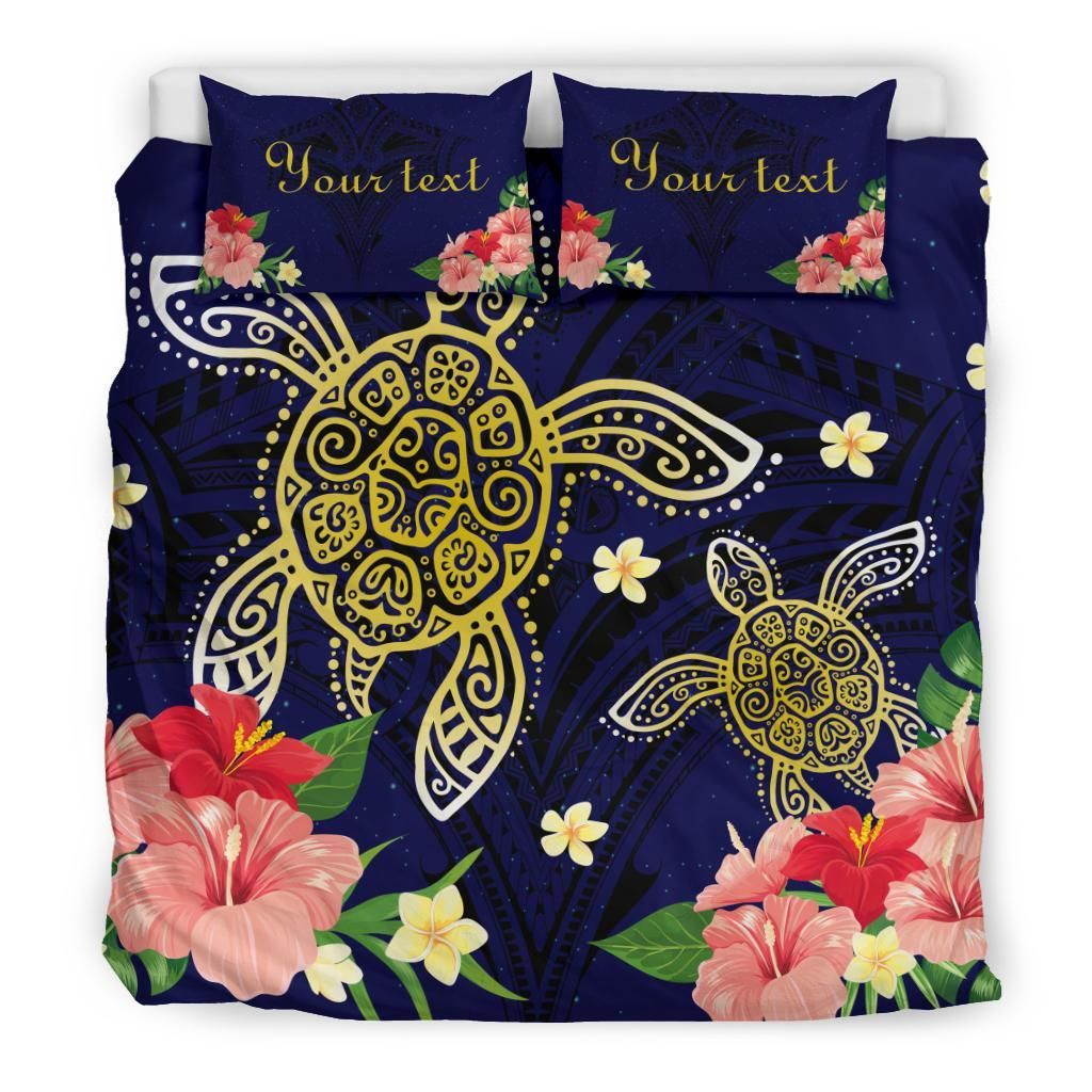 Hawaii Turtle Polynesian Hibiscus Plumeria Mix Night Bedding Set