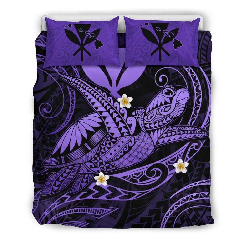 Hawaii Turtle Polynesian Nane Style Purple Hibiscus Bedding Set