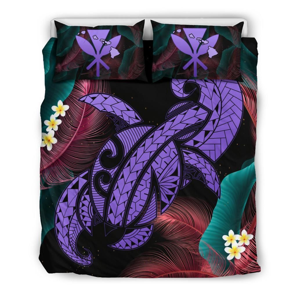 Hawaii Turtle Polynesian Tropical Ghia Style Purple Bedding Set