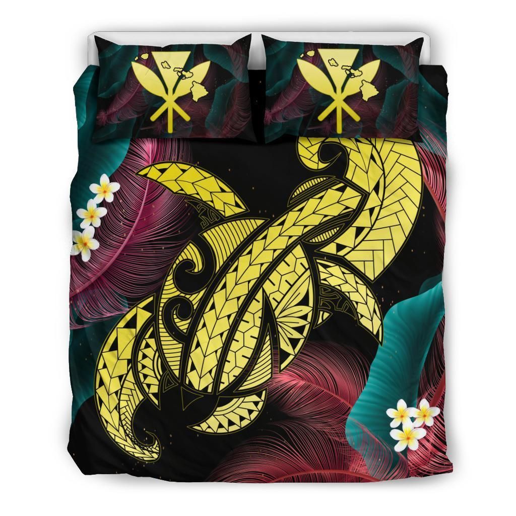 Hawaii Turtle Polynesian Tropical Ghia Style Yellow Bedding Set
