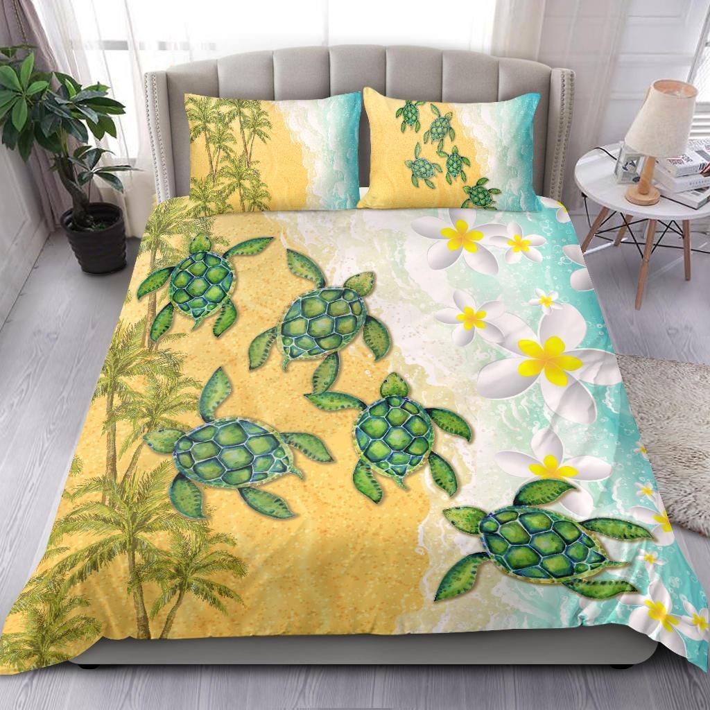 Hawaii Turtle Sea Hibiscus Coconut Tree Bedding Set