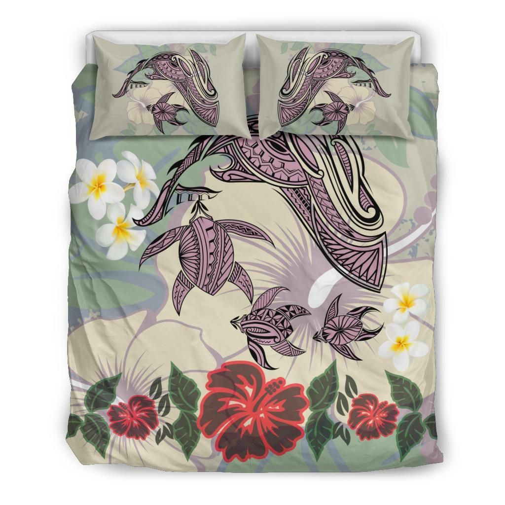 Hawaii Turtle Shark Hibiscus Beige Bedding Set