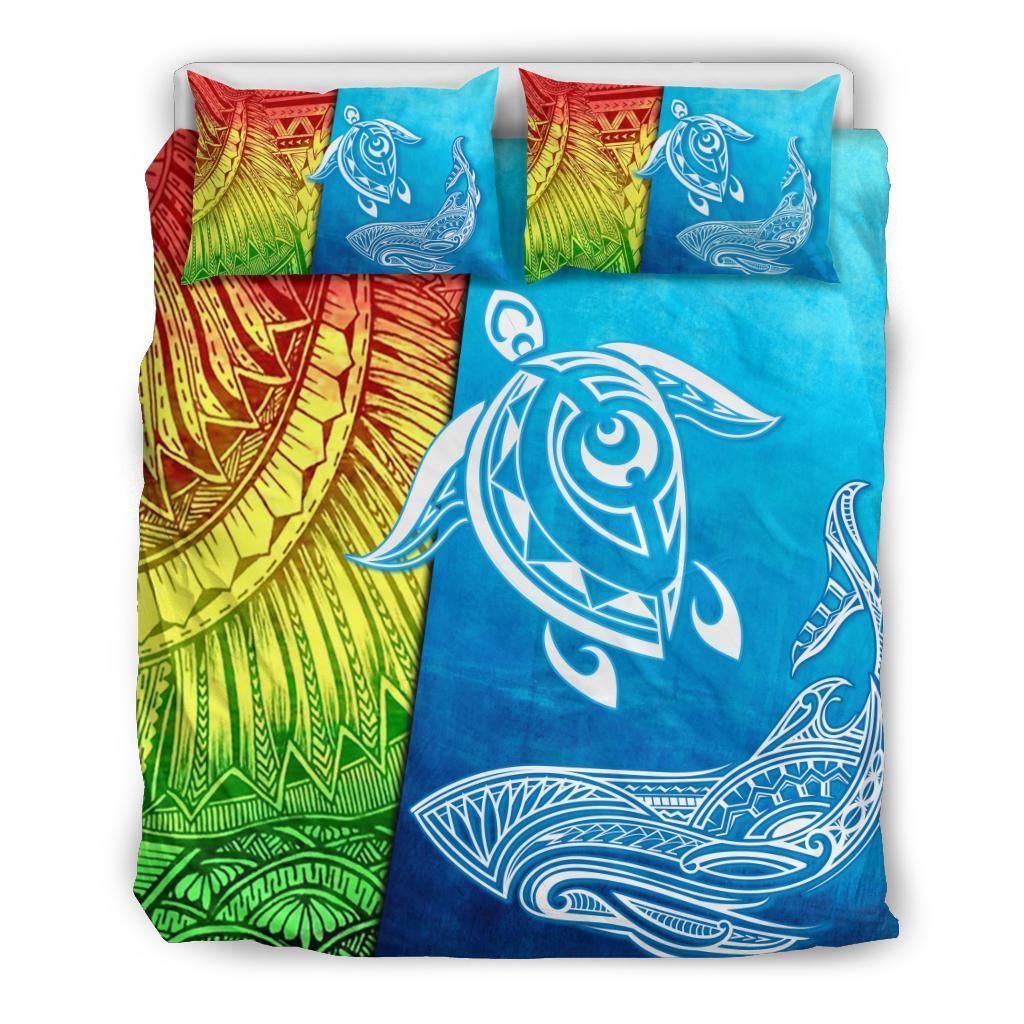 Hawaii Turtle Shark Polynesian And Sea Rainbow Bedding Set
