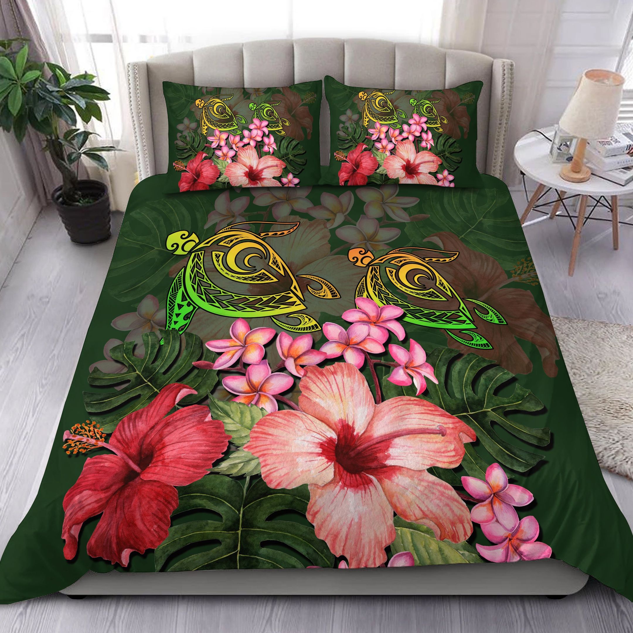 Hawaii Turtle Tropical Flower Deni Style Bedding Set