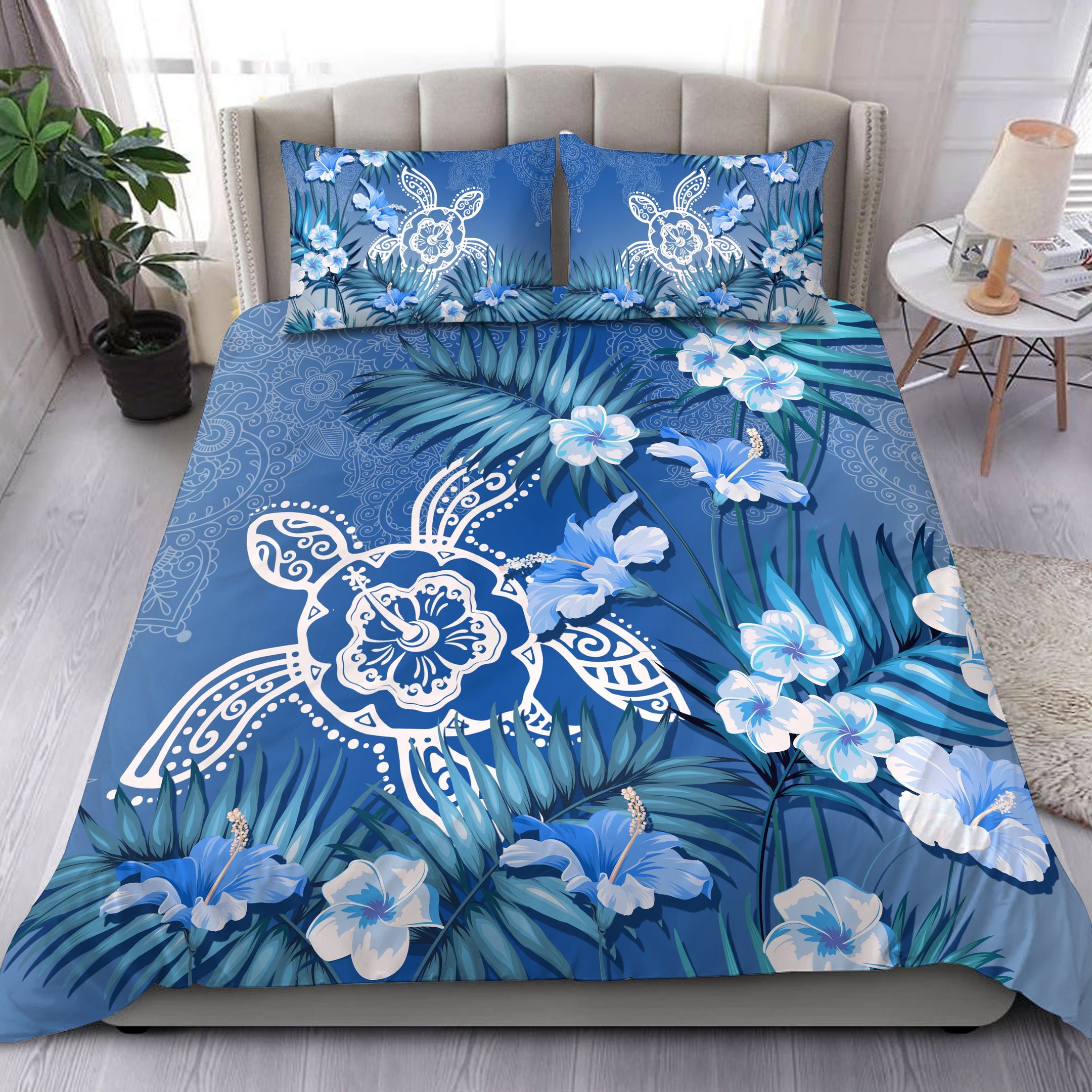 Hawaii Turtle Tropical Flower Polynesian Anna Style Bedding Set