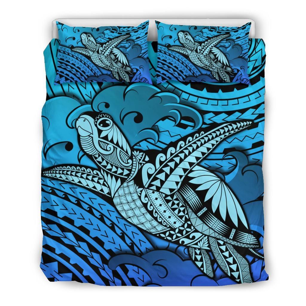 Hawaii Turtle Wave News Style Blue Bedding Set