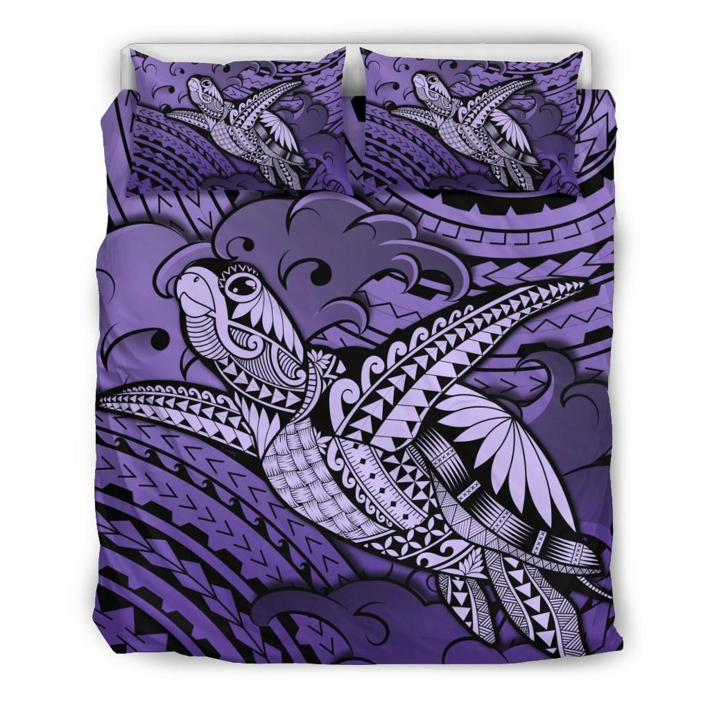 Hawaii Turtle Wave News Style Purple Bedding Set